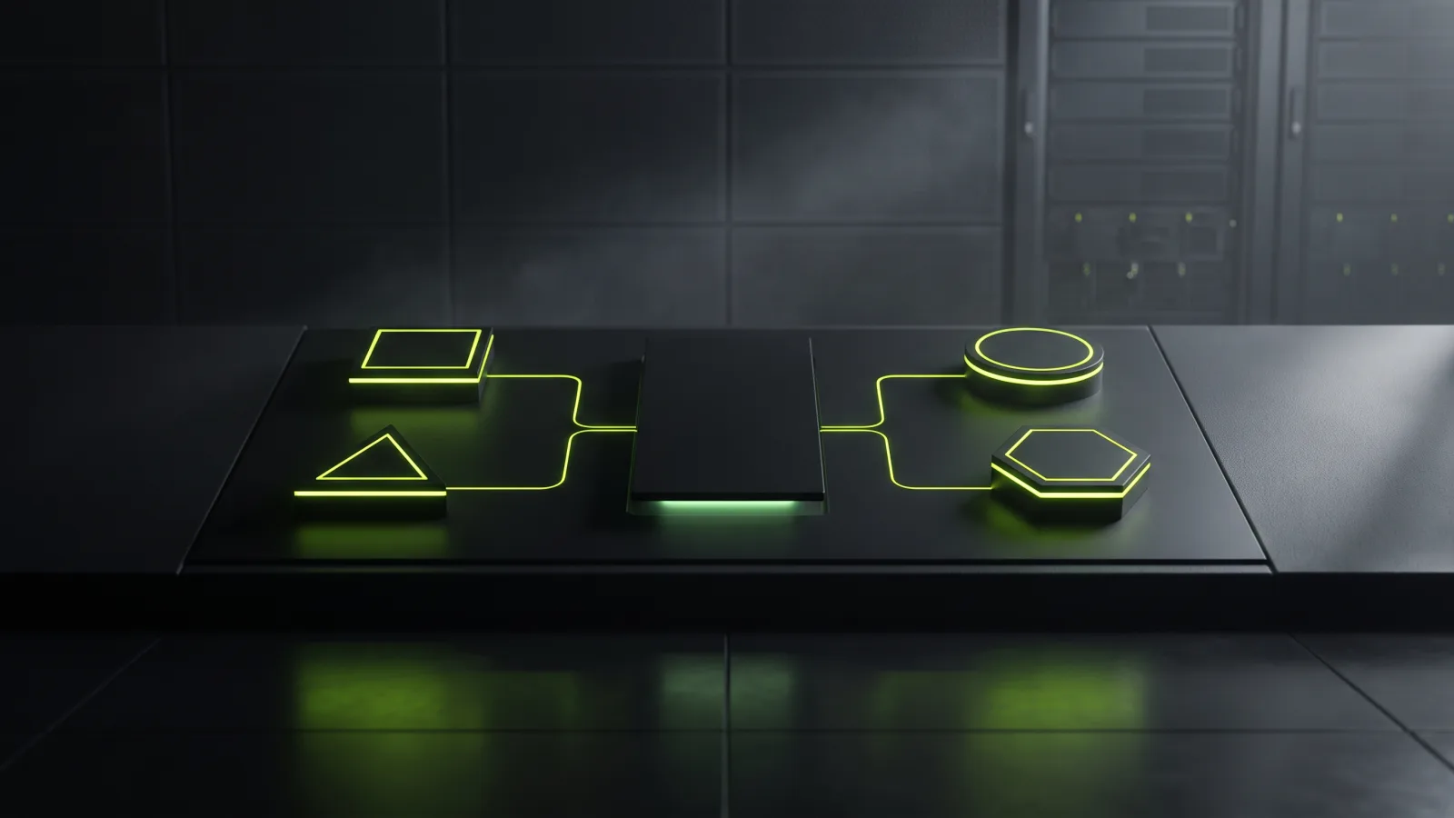 Control desk with four glowing modules, one for each kind of internal tool a team can build first