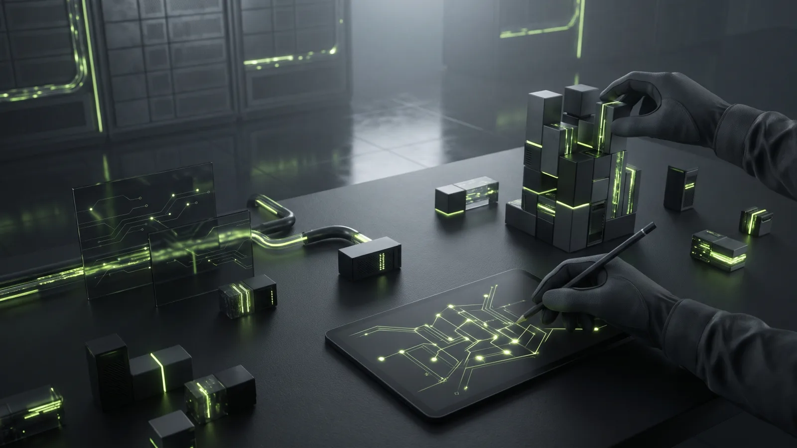 Dos manos, una dibujando una maqueta y otra ensamblando bloques encajables, que muestran diseño e ingeniería en un mismo profesional
