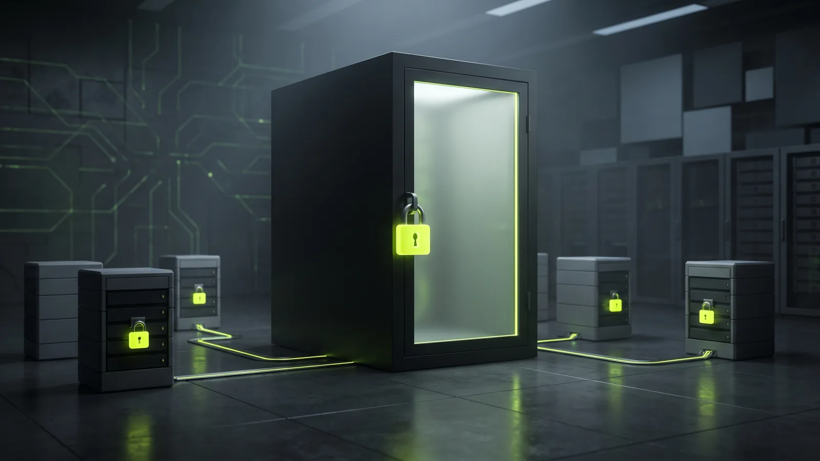 Building with one locked glass door and several smaller keyed doors, showing WordPress is one entry in a data path